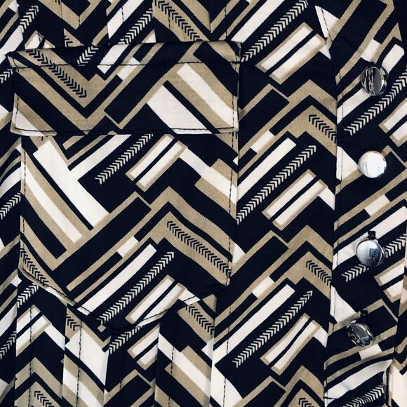 Cocomo Pintuck Top Womens PL V Neck Popover Knit 3/4 Roll Tab SLV Zig-Zag Print - Picture 5 of 11